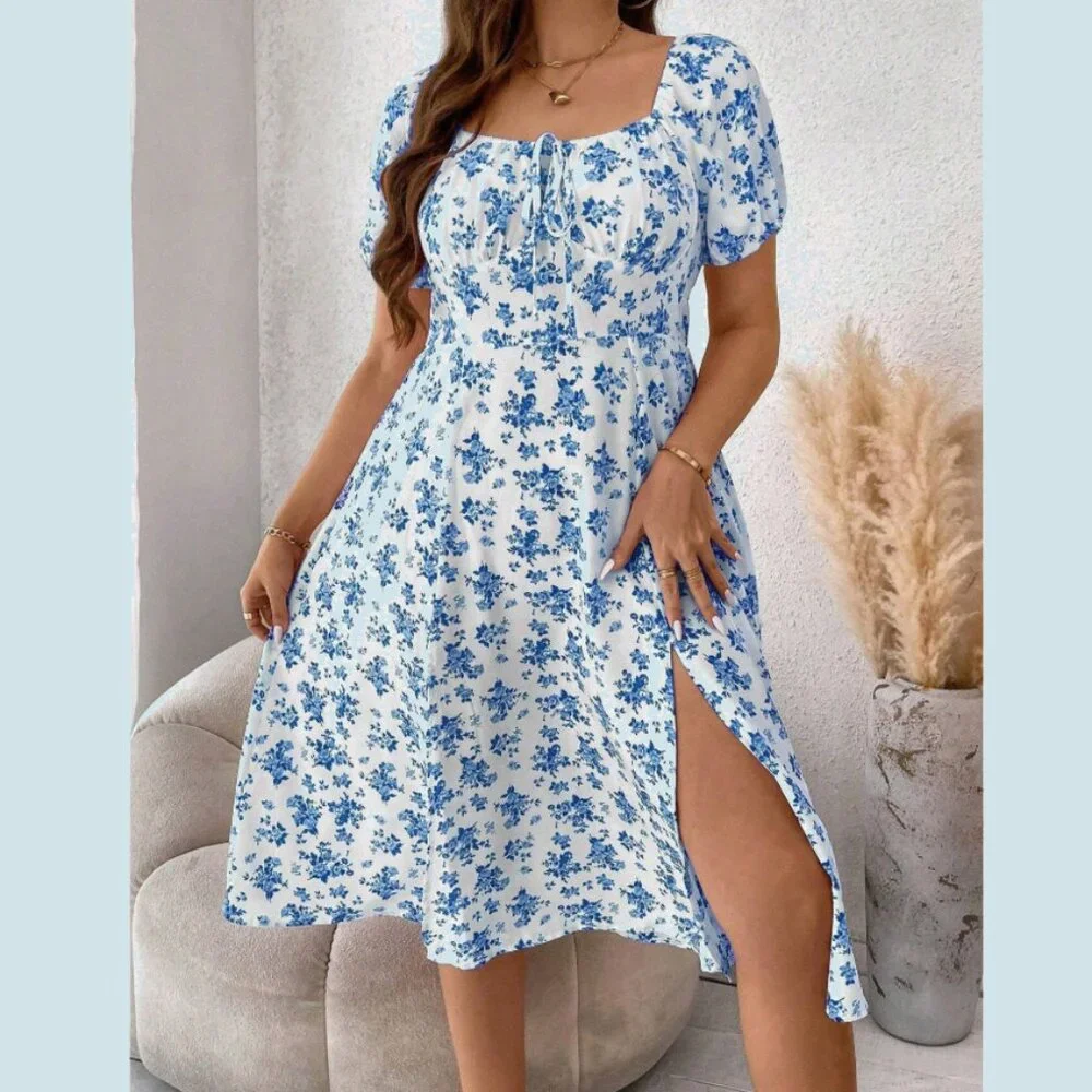 Shein Curve Blue Floral Dress sz 2X - Picture 1 of 3